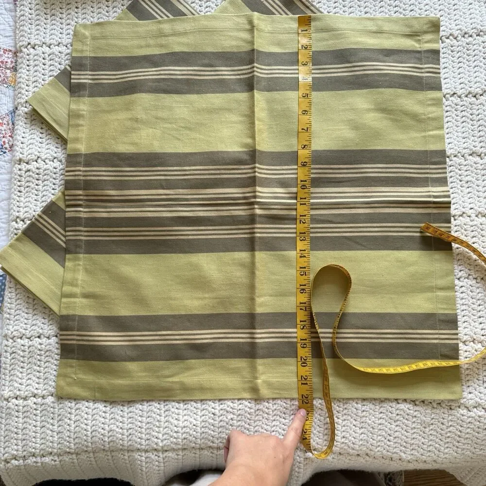 Pottery Barn Set Of Olive Green Striped Cotton Fabric Dinner Napkins 22” x 22”